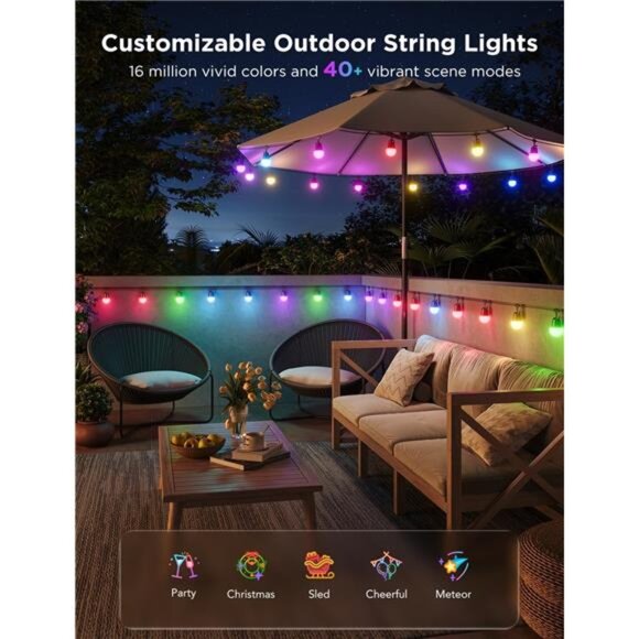 Outdoor String Lights 2, 144ft Outdoor Lights with Dimmable Warm - Picture 3 of 7